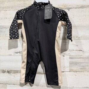 Stonz Sun Suit Baby 0-6M Black Polka Dot UPF 50+ Rash Guard Swimwear NWT